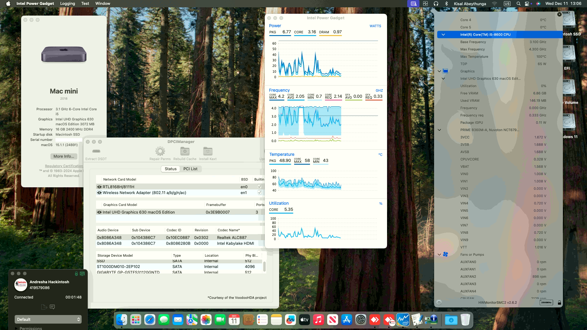 Success Hackintosh macOS Sequoia 15.1.1 Build 24B91 in Asus Prime B360M-A + IntelCore i5 8600